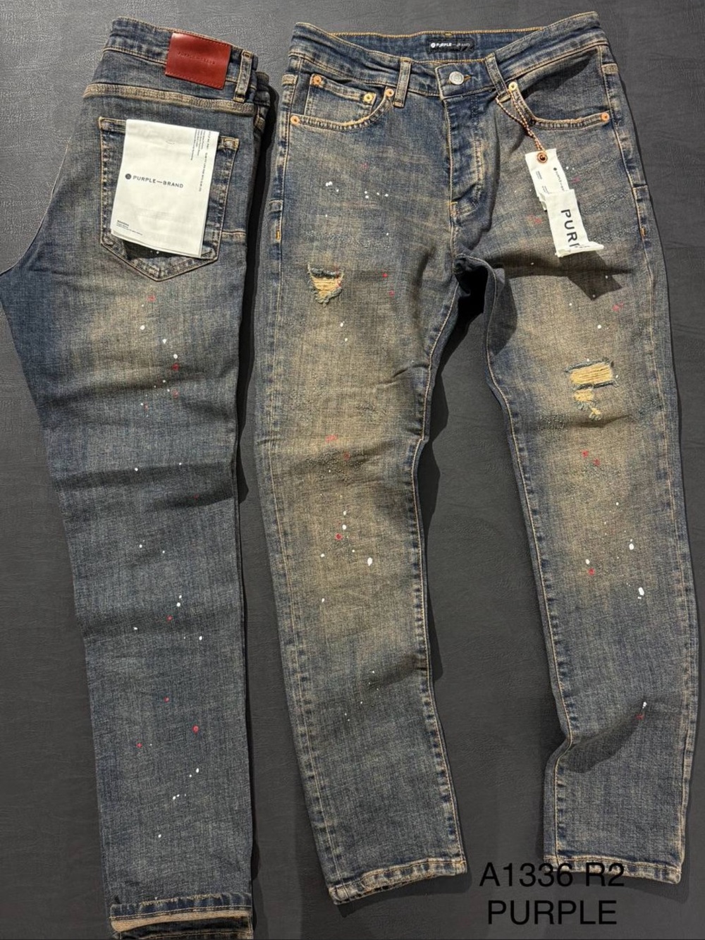 Men’s Distressed Paint-Splatter Blue Jeans